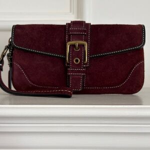 Coach Burgundy Suede Wristlet